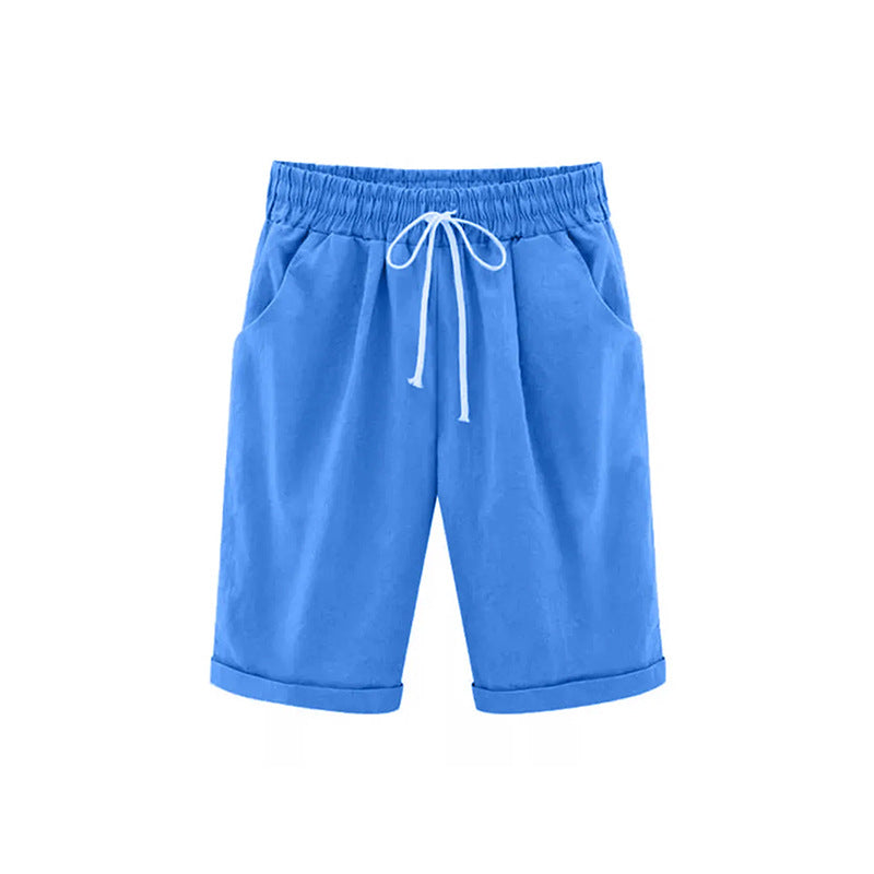 Cotton Elastic Waist Loose Boat Shorts