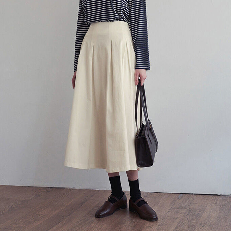 Pleated Apricot Cotton Skirt