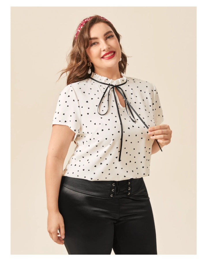 Polka Dot Hearts Tie-up Blouse