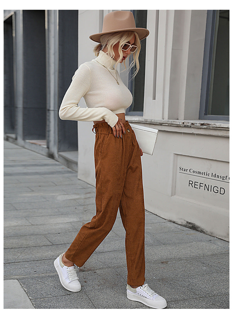 Straight Leg Camel Corduroy Pants
