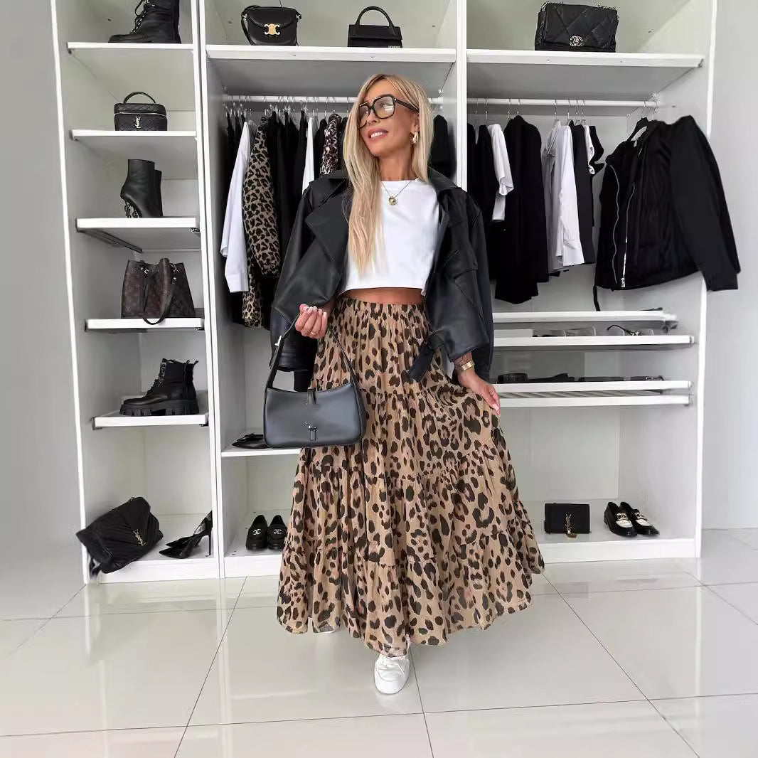 Leopard Print Tiered Skirt