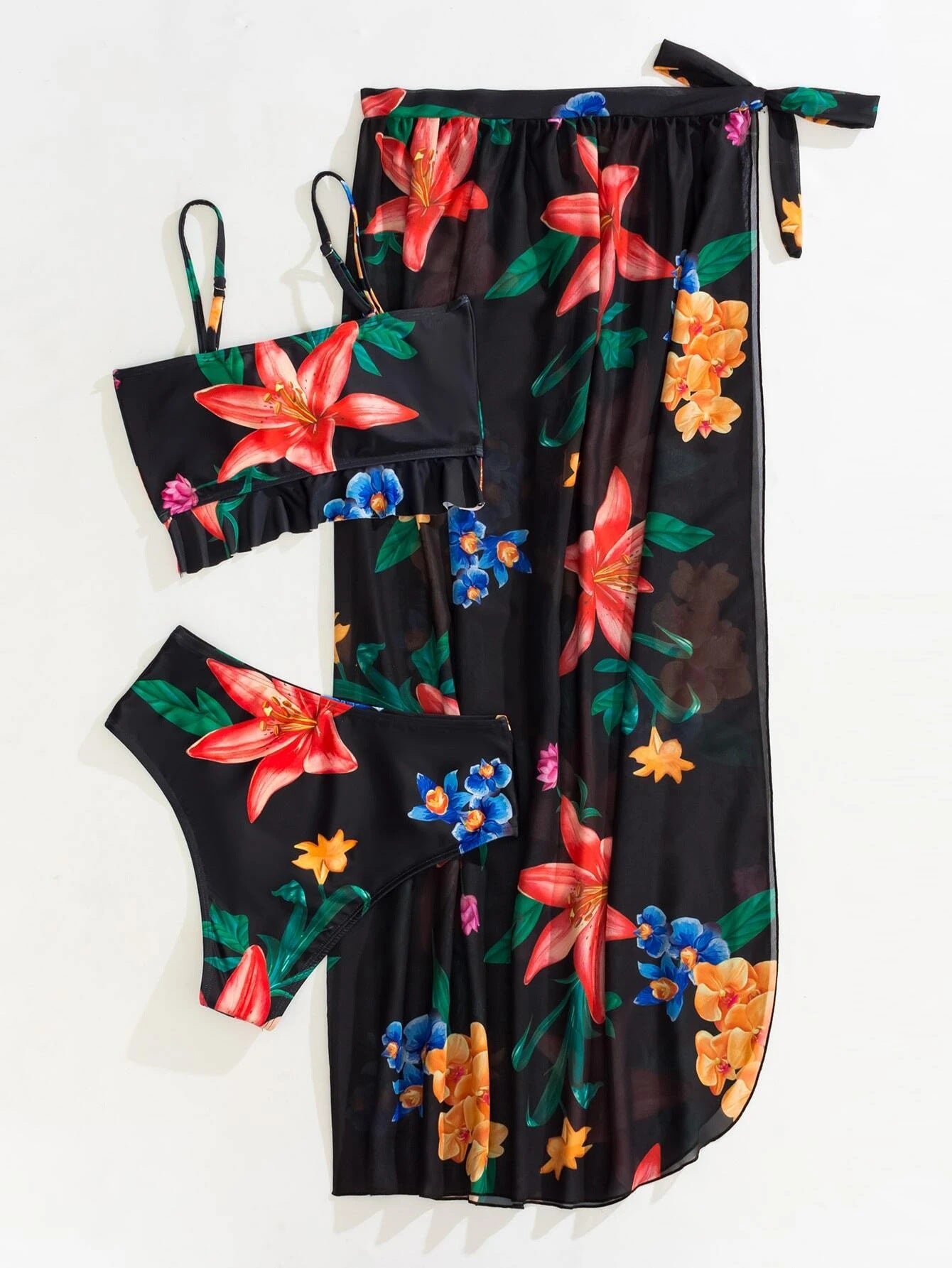 Floral Split Three Piece Bikini Set