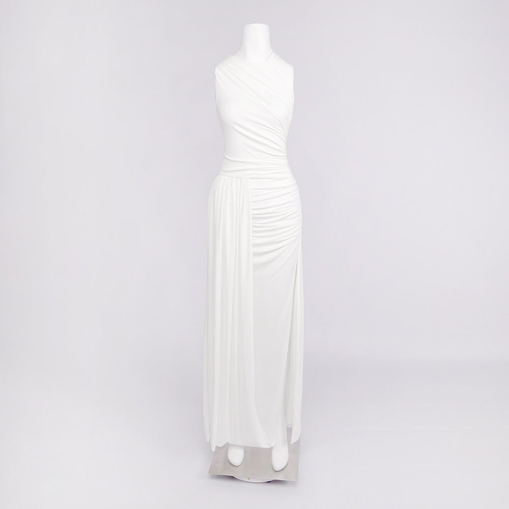 White Summer Asymmetric Maxi Split Dress
