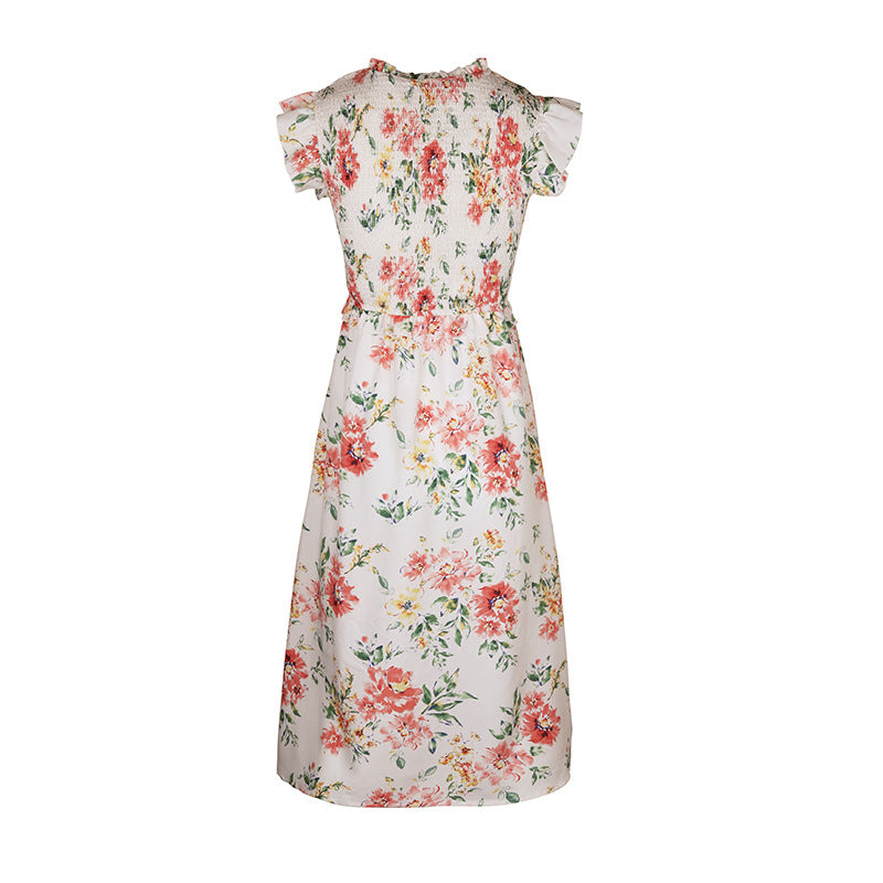 White Ruffled Sleeveless Printed Floral Dress