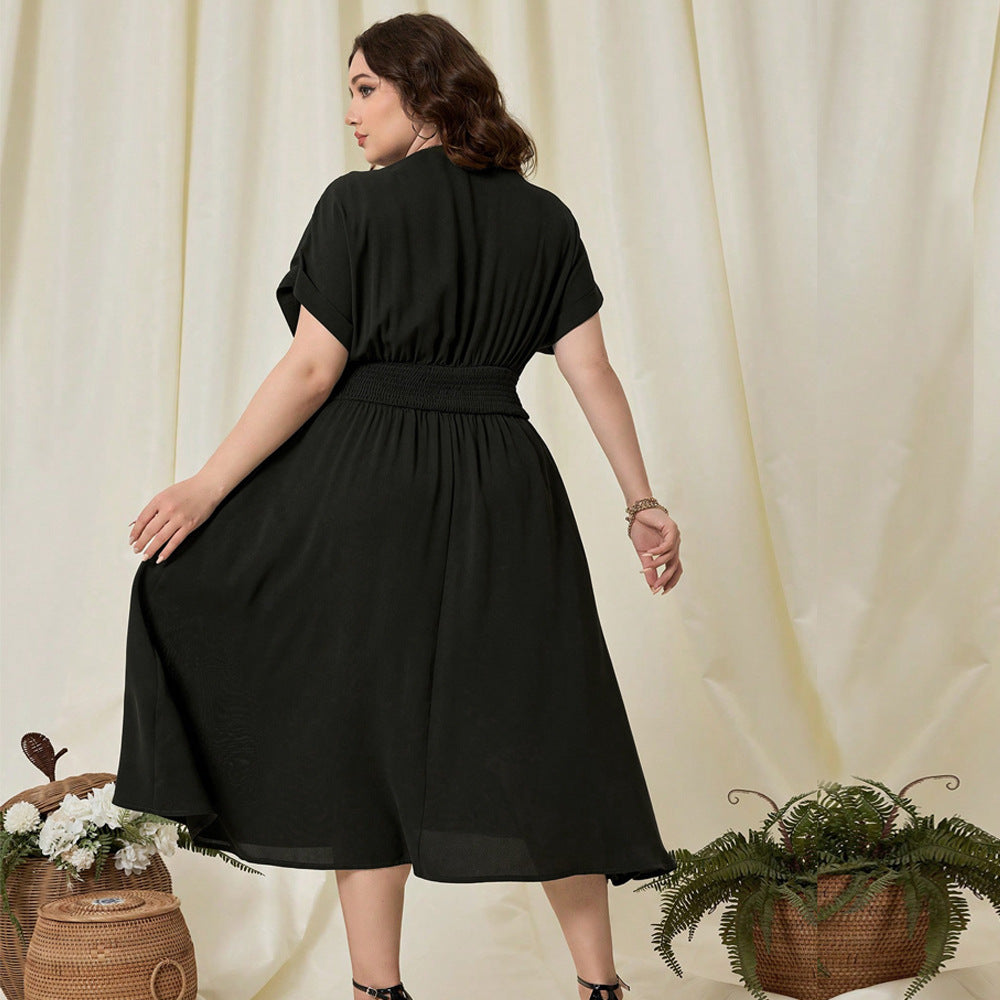 Black V-Neck Slim Fit Dress