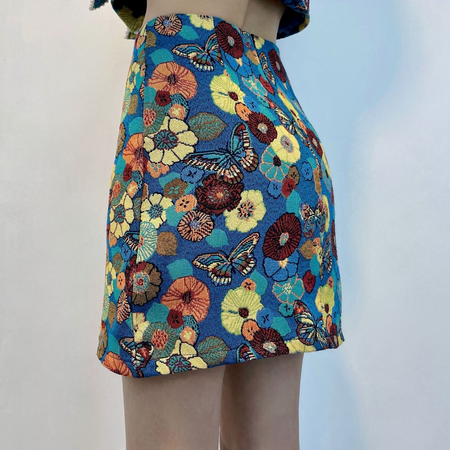 Butterfly Floral Embroidered Mini Skirt