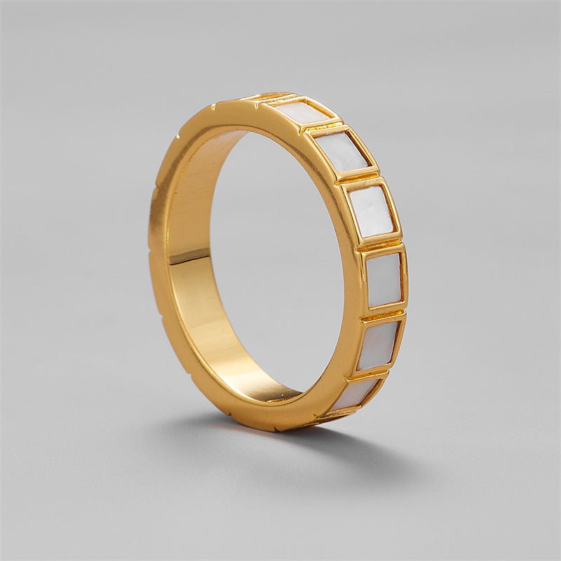 Small Square White Lip Shell Ring