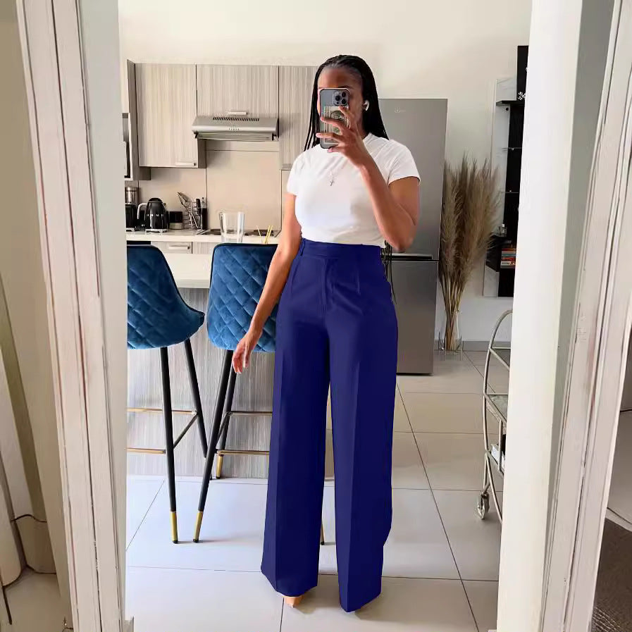 Straight Wide Leg Casual Trousers
