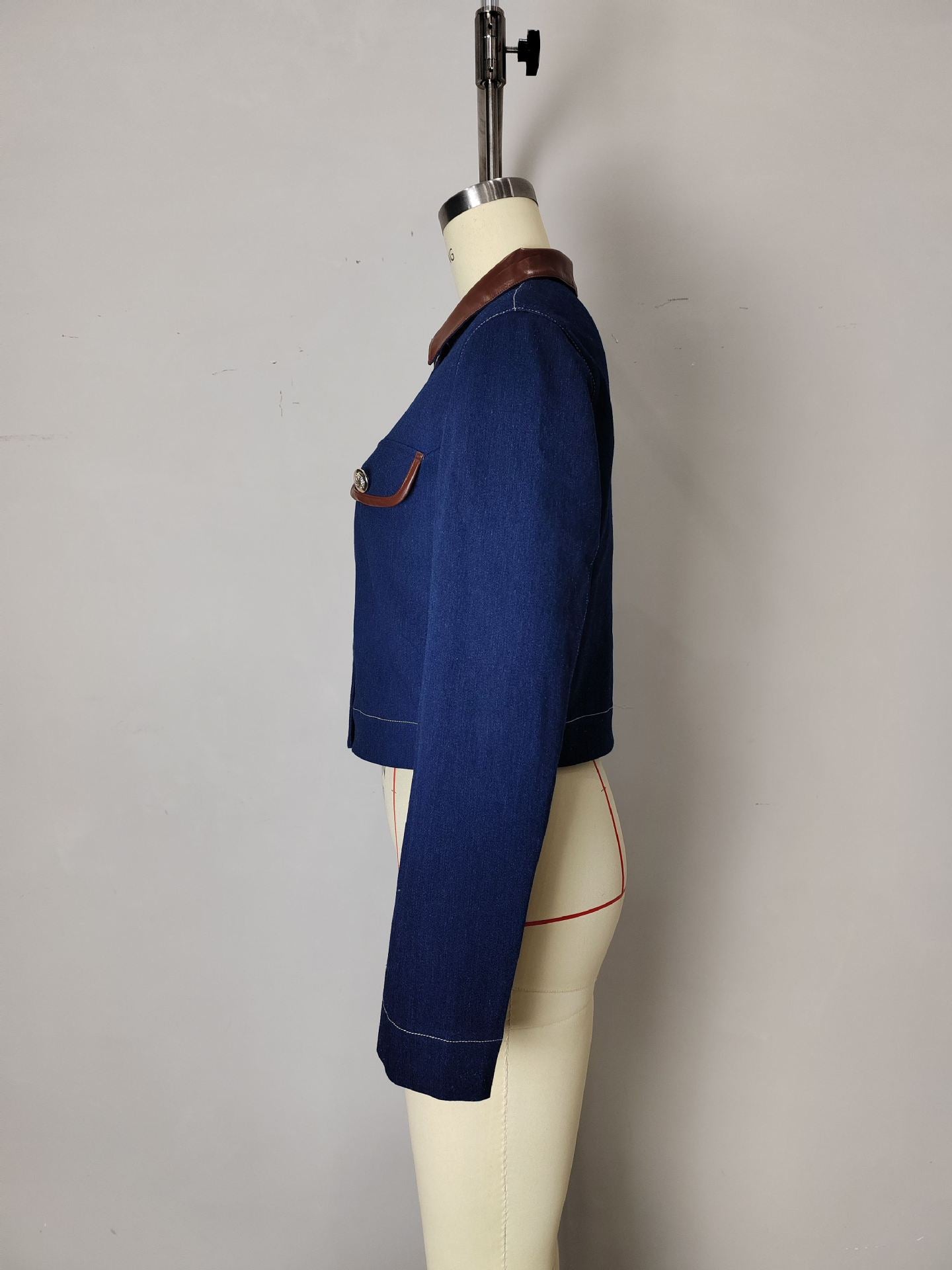 Button Embelishment with Leather Denim Jacket