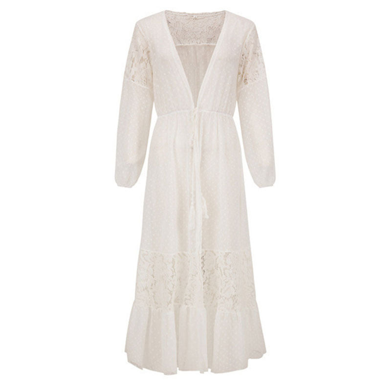 Chiffon Stitching Lace Beach Cover-up