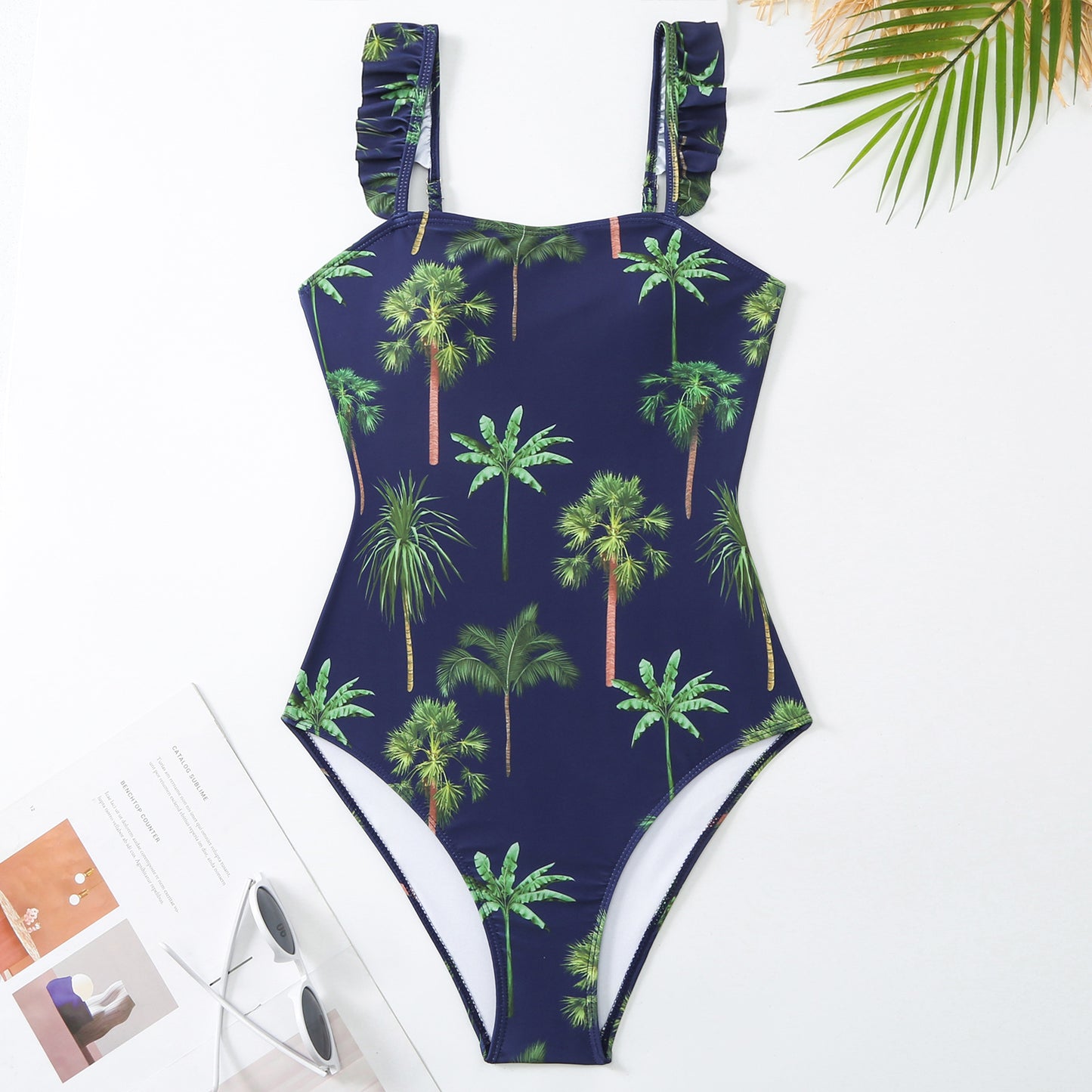 Navy Palm Tree One-piece Set