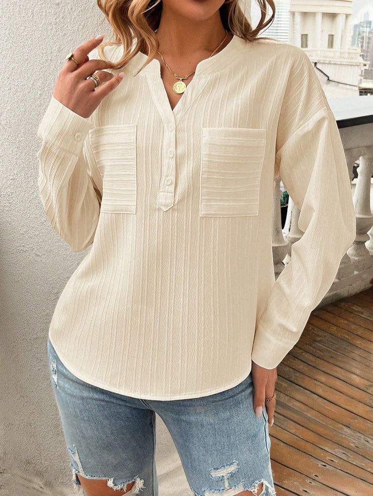 Loose V-Neck Casual Blouse
