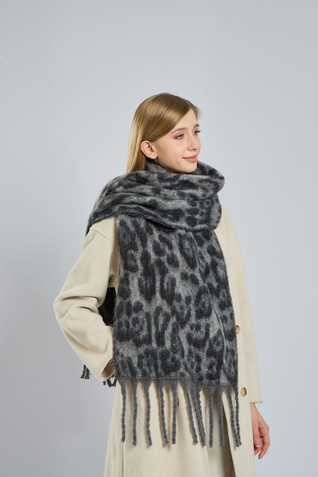 Leopard Print Tassel Scarf