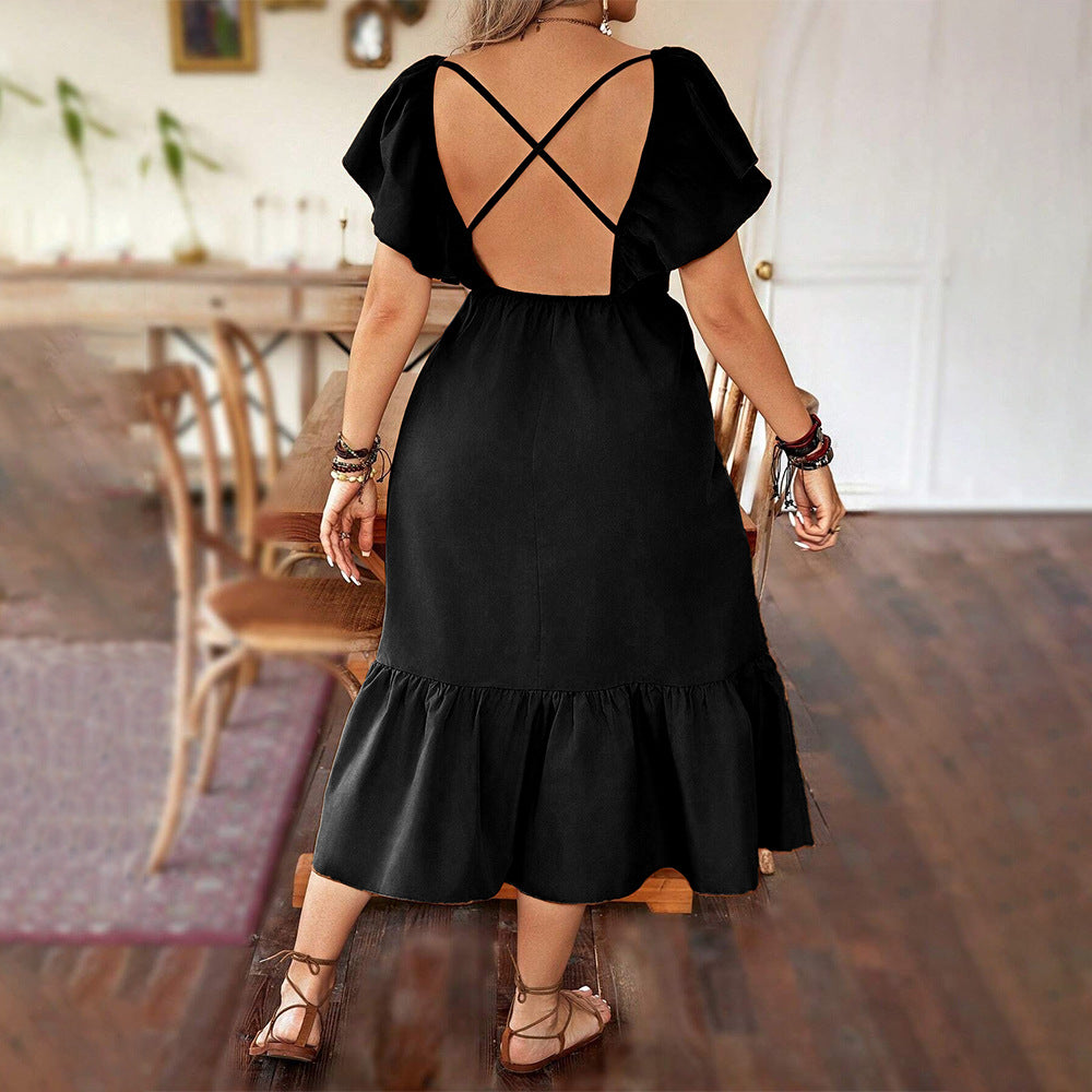Elegant Ruffled Backless Dress