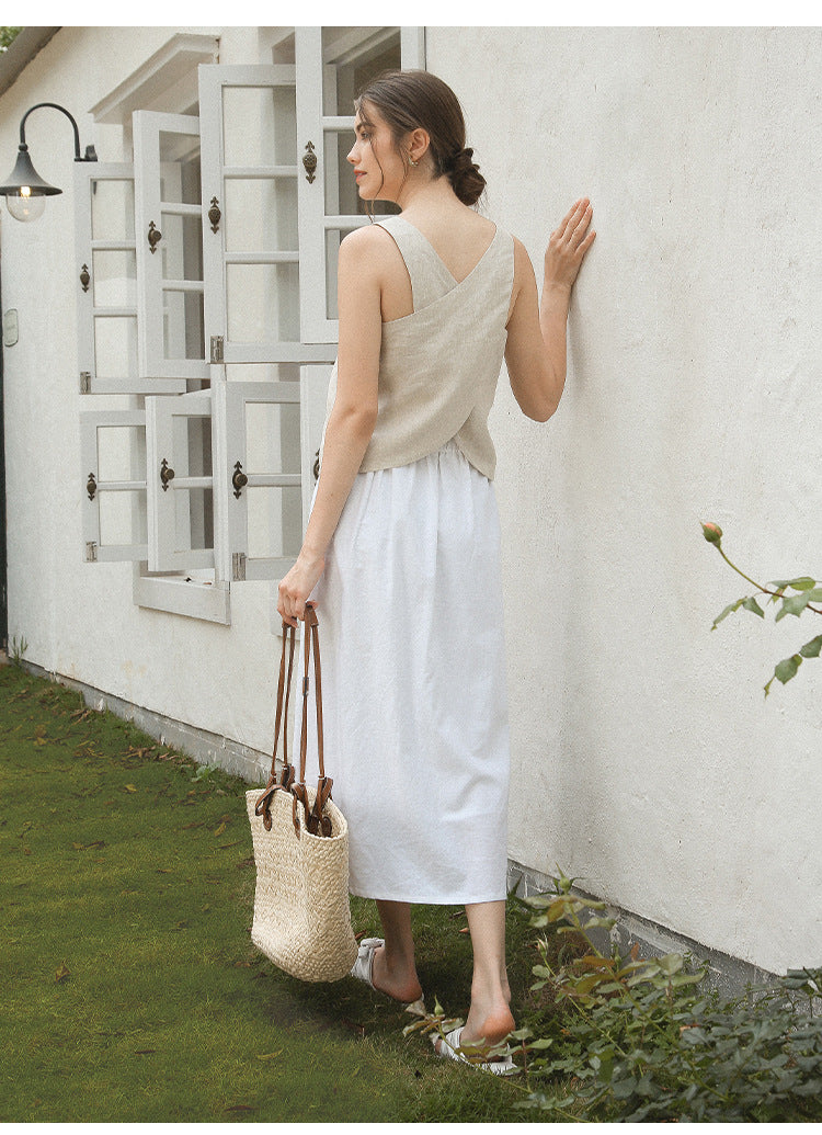 Breathable High Waist Linen Skirt