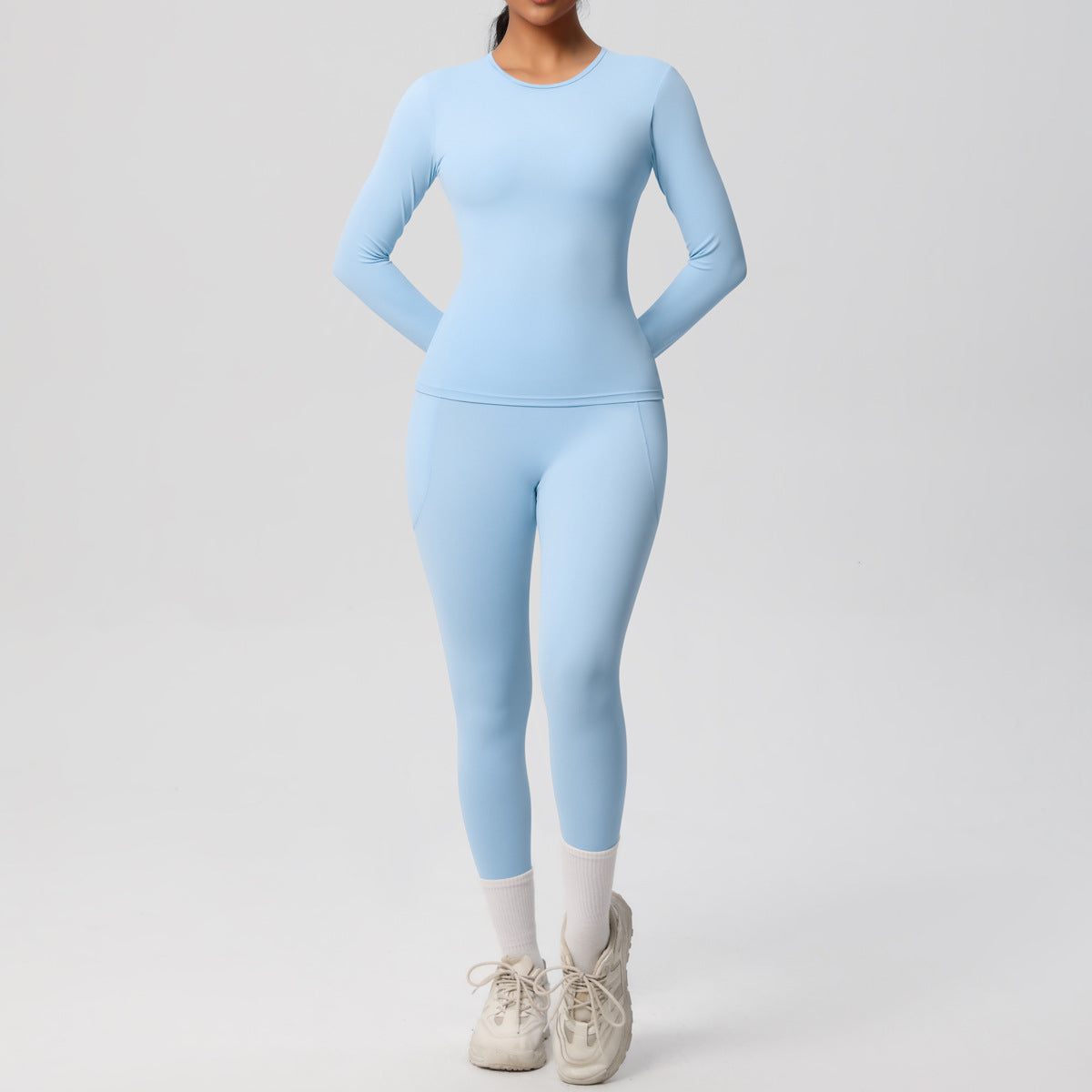 Long Sleeve Pocket Yoga Clothes Set