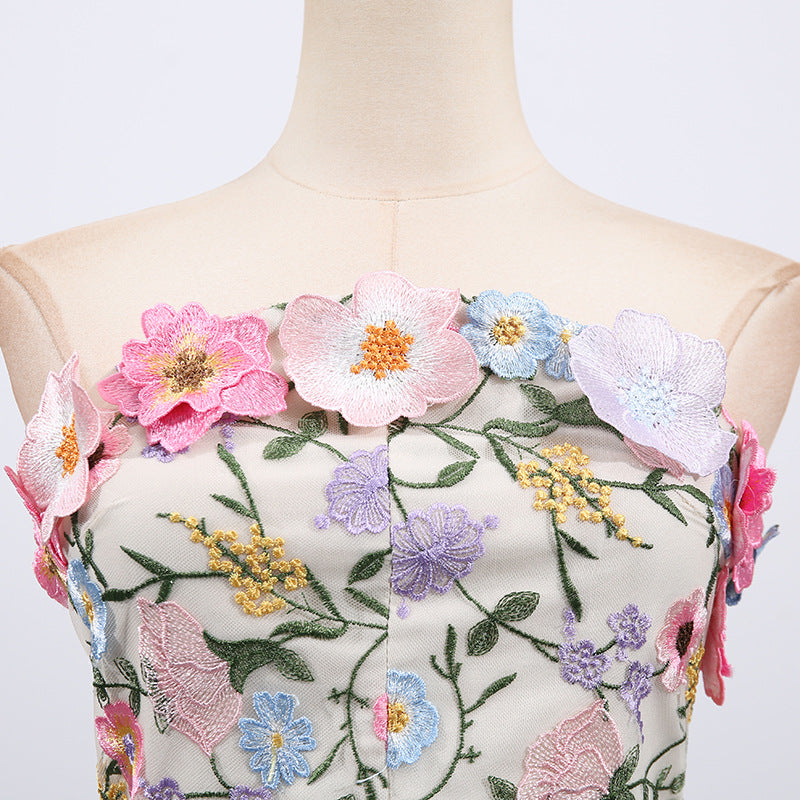 Three Dimensional Floral Strapless Dress
