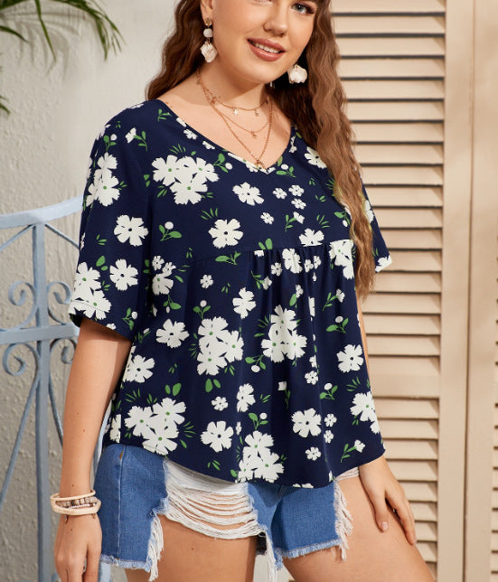 Navy Floral Blouse