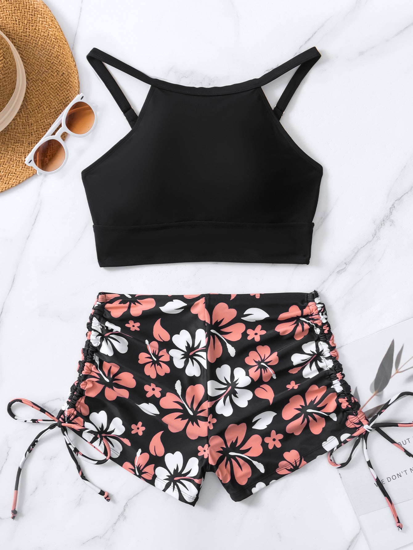 Round Neck Bikini w/ Printed Shorts