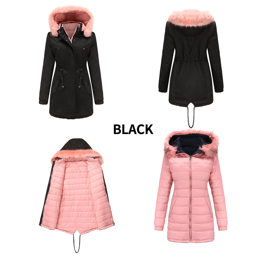 Double Sided Cotton Padded Coat w/ Detachable Hood