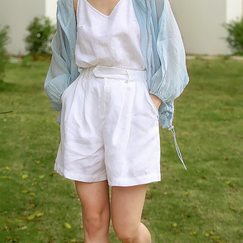 High Waisted Linen Shorts
