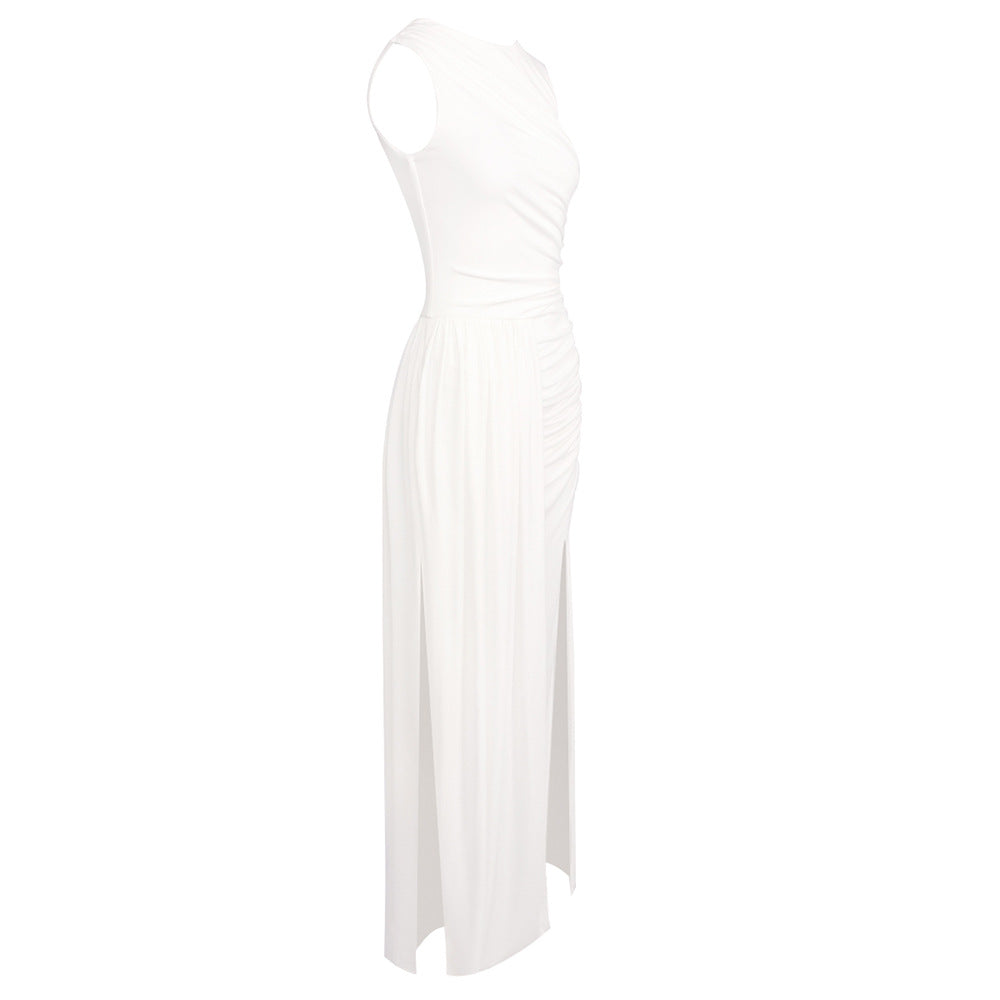 White Summer Asymmetric Maxi Split Dress