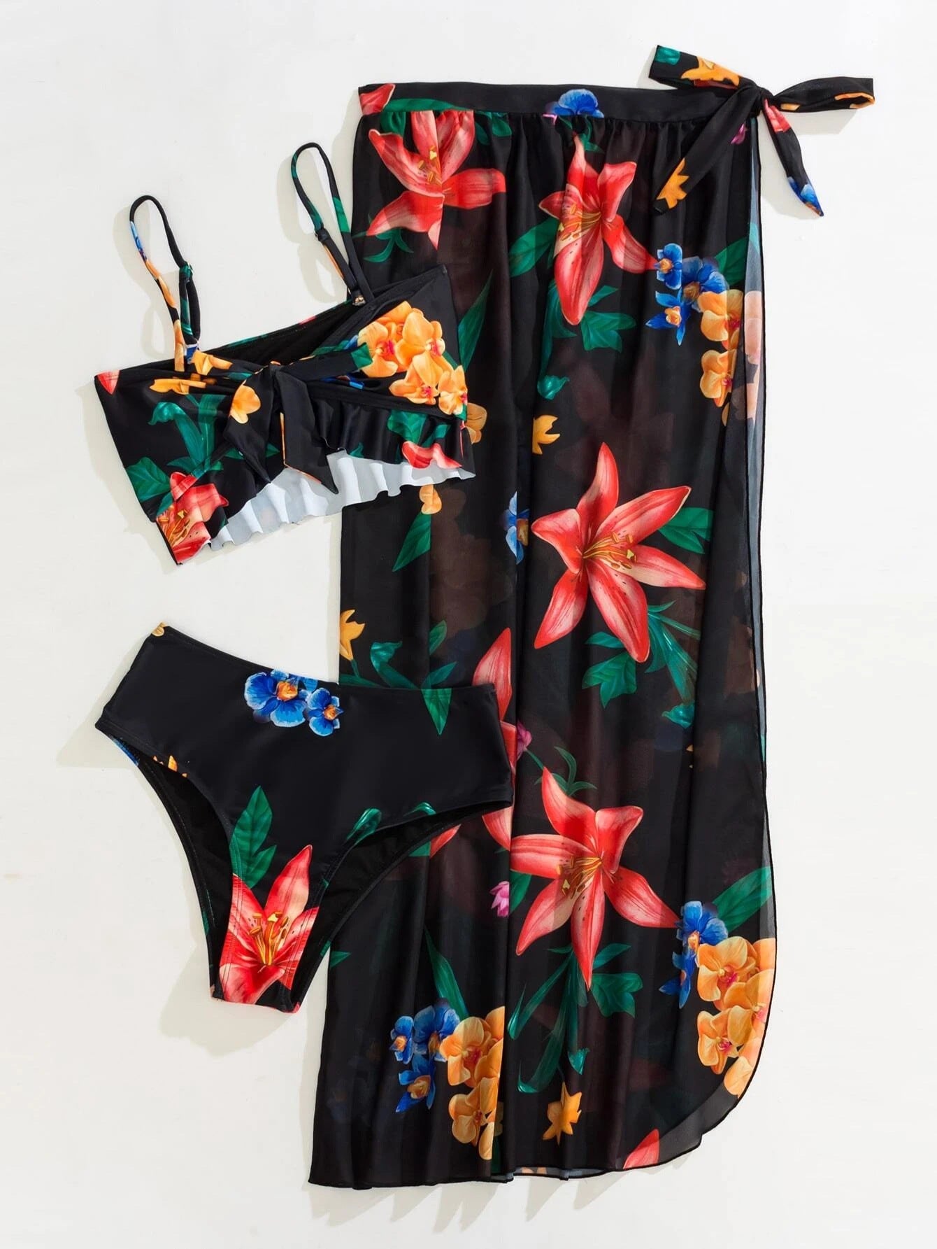 Floral Split Three Piece Bikini Set