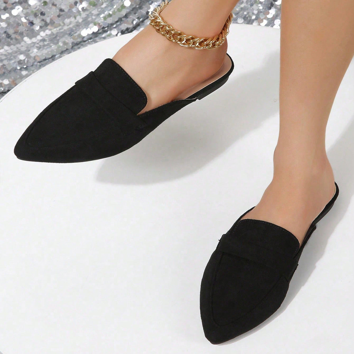 Pointed Faux Suede Mules