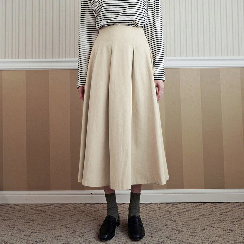 Pleated Apricot Cotton Skirt