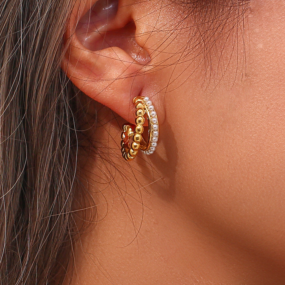 Betty Double Layer Beads Pearl Earrings