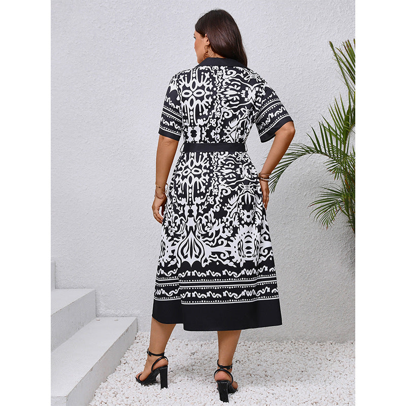 B&W Printed Shirt Dress