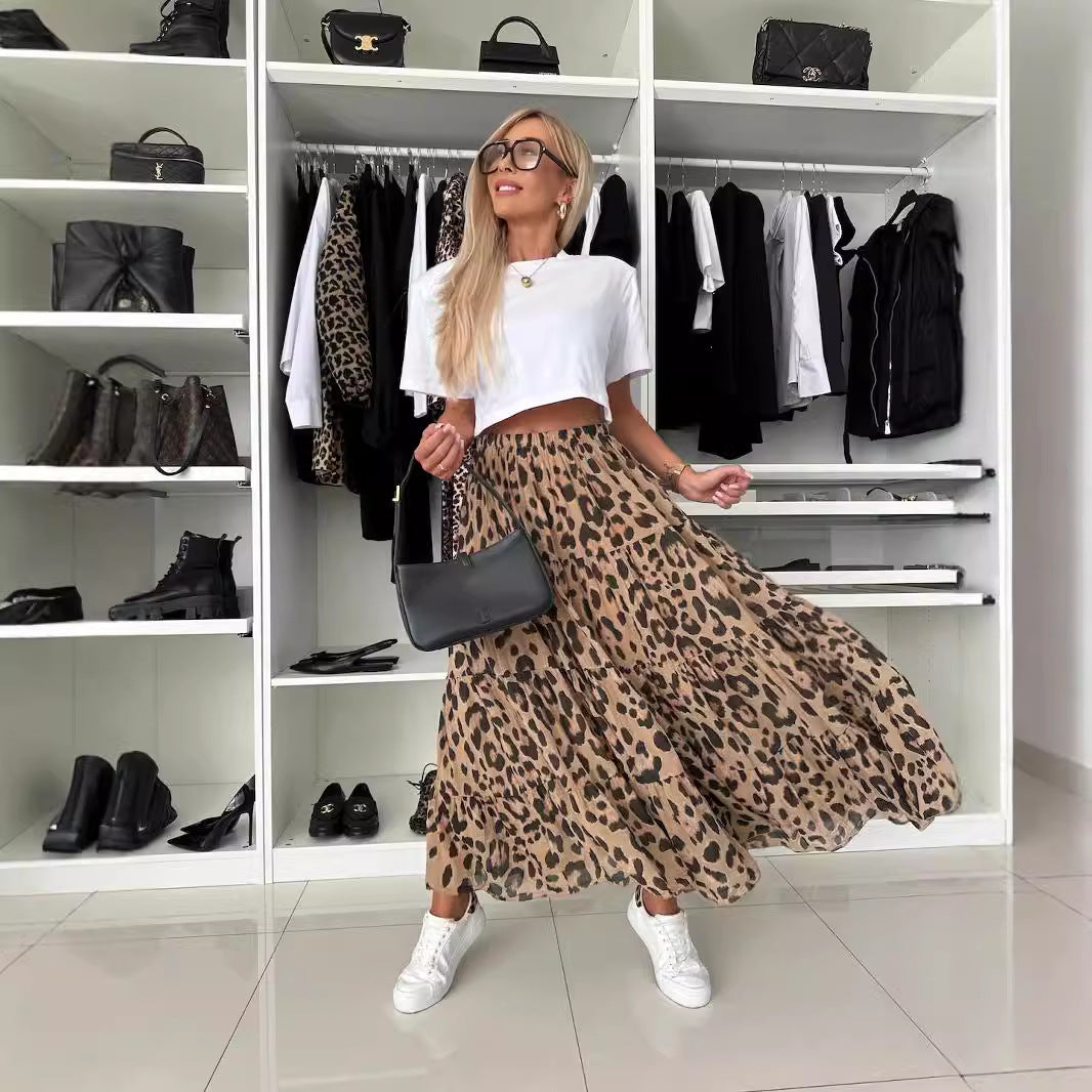 Leopard Print Tiered Skirt