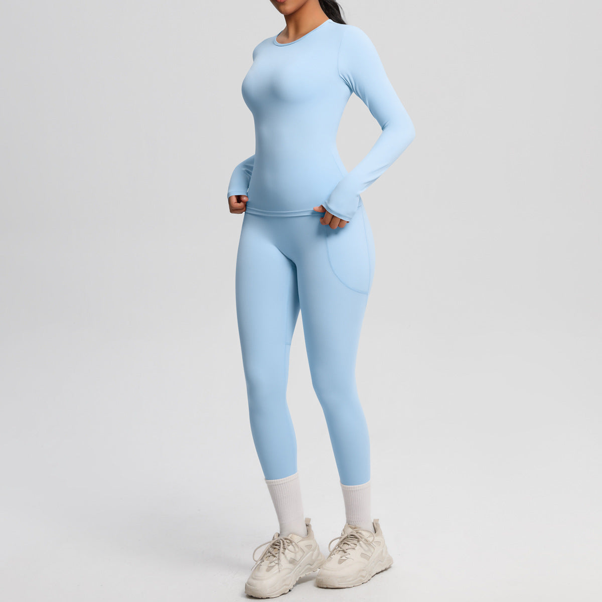 Long Sleeve Pocket Yoga Clothes Set