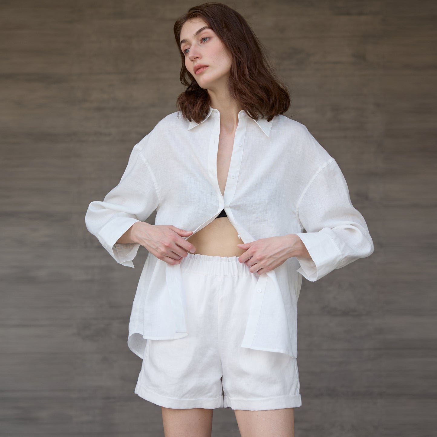 Pure Linen Elastic Waist Shorts
