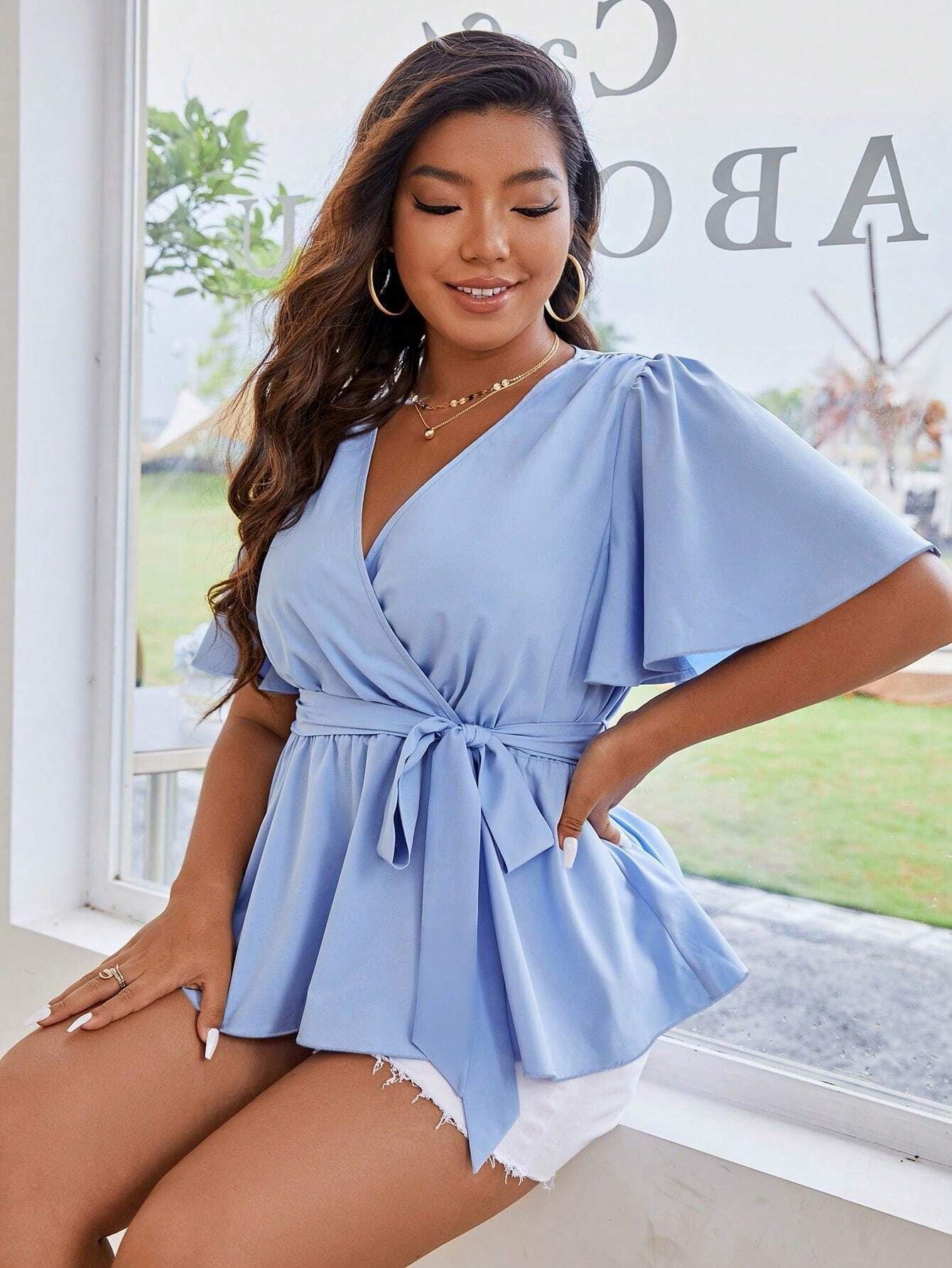 Blue Wrap Blouse