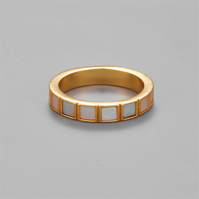 Small Square White Lip Shell Ring