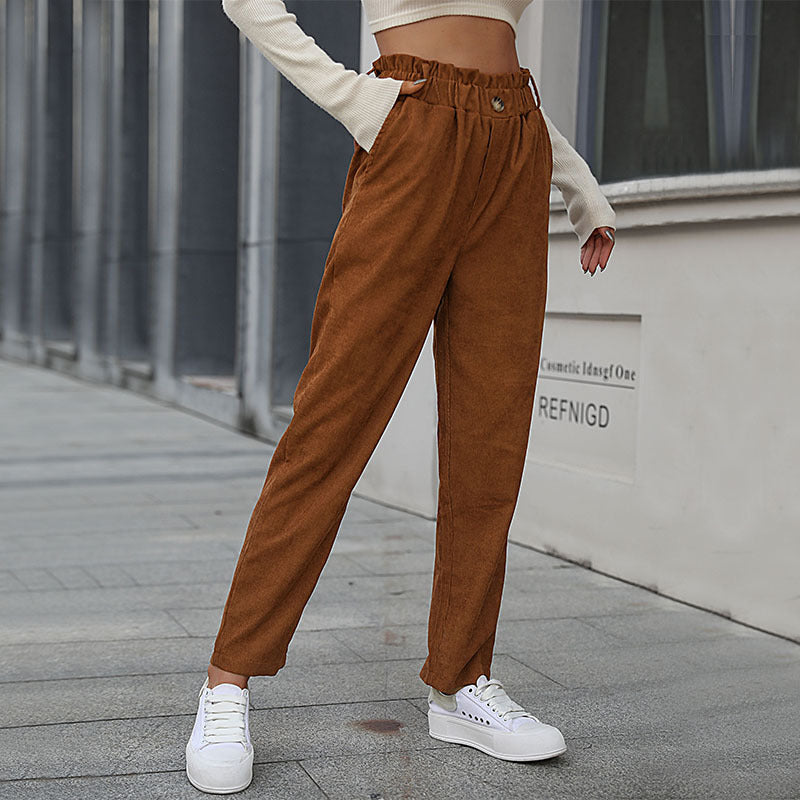 Straight Leg Camel Corduroy Pants