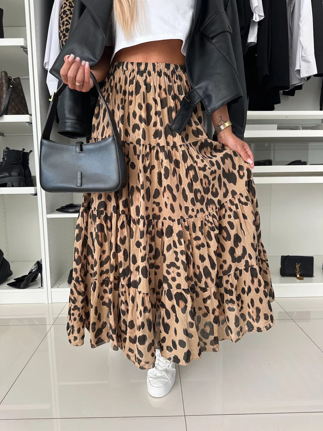 Leopard Print Tiered Skirt