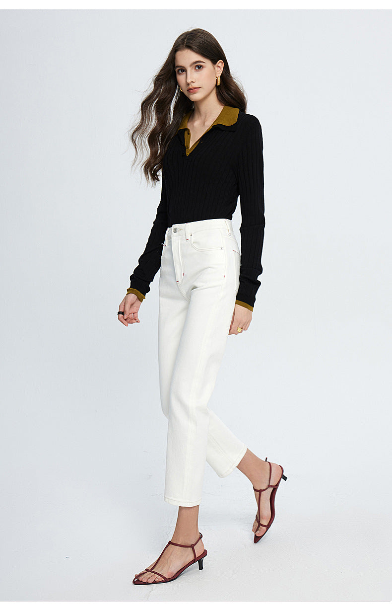 High End Red Edge White Cropped Jeans