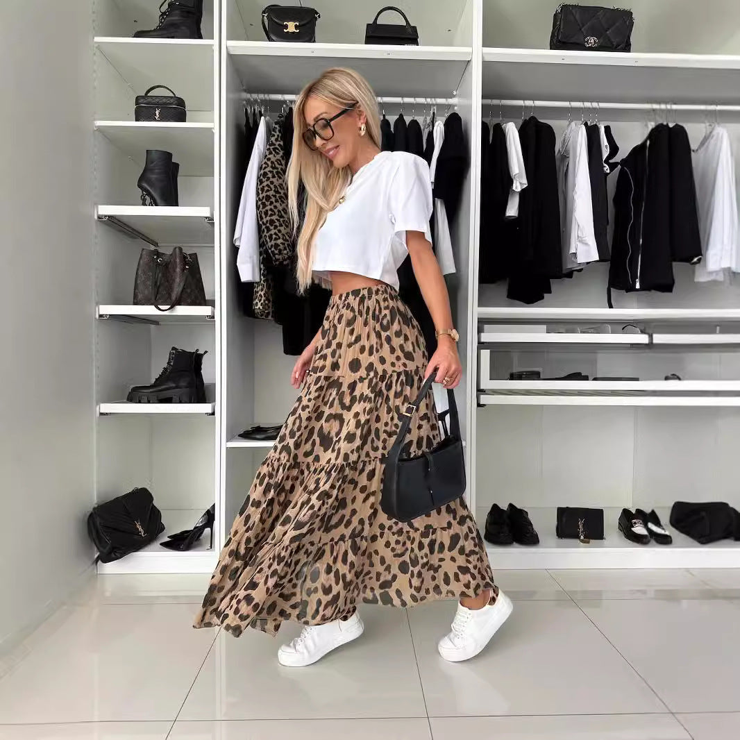 Leopard Print Tiered Skirt