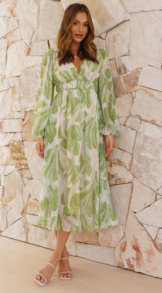 Chiffon Printed V-neck Floral Dress