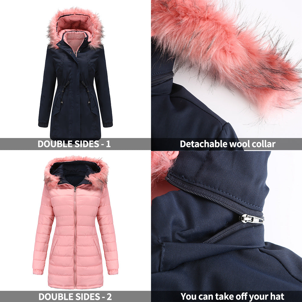 Double Sided Cotton Padded Coat w/ Detachable Hood
