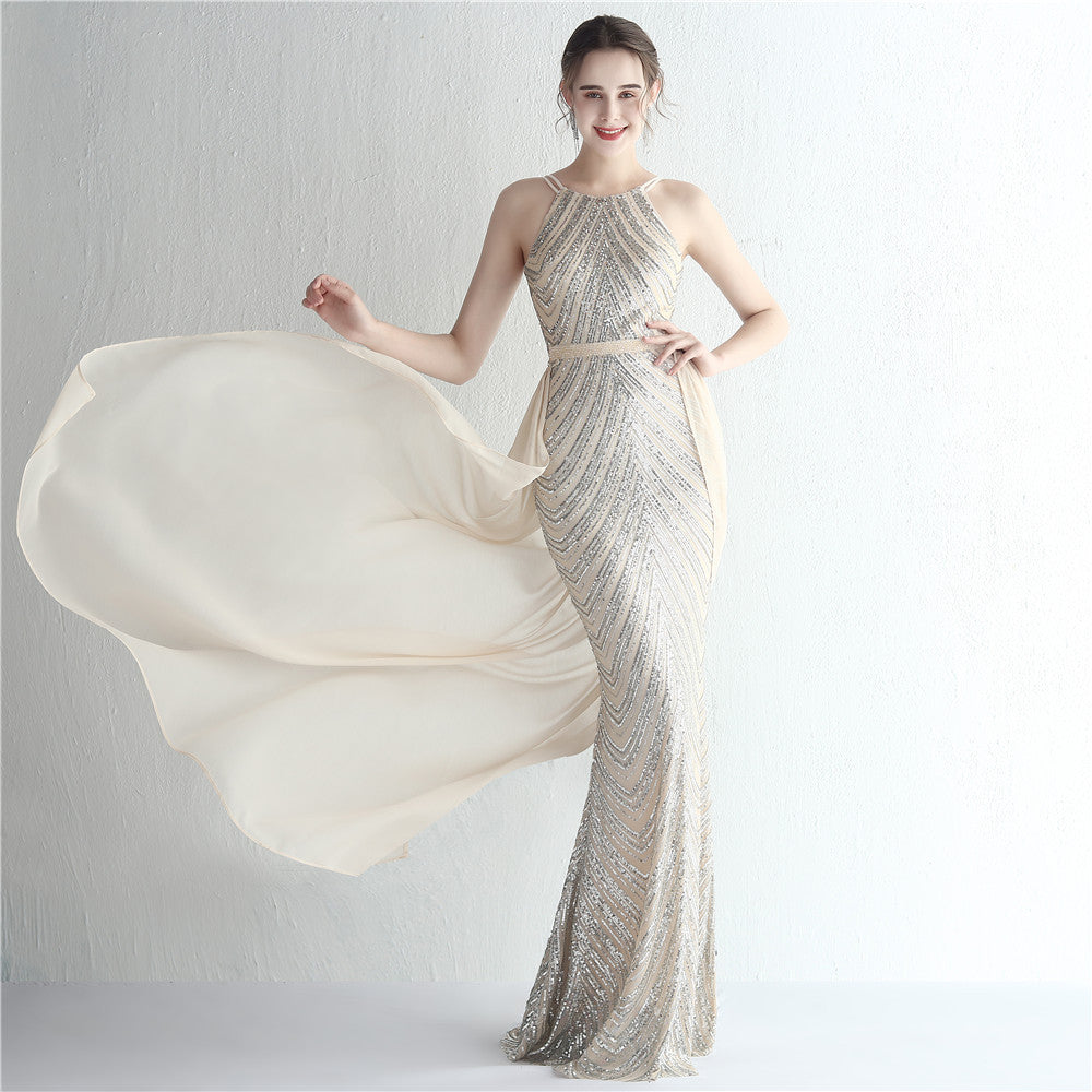 Beaded Halter Elegant Gown
