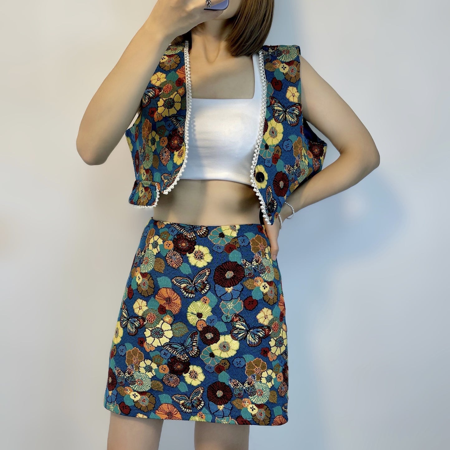 Butterfly Floral Embroidered Mini Skirt