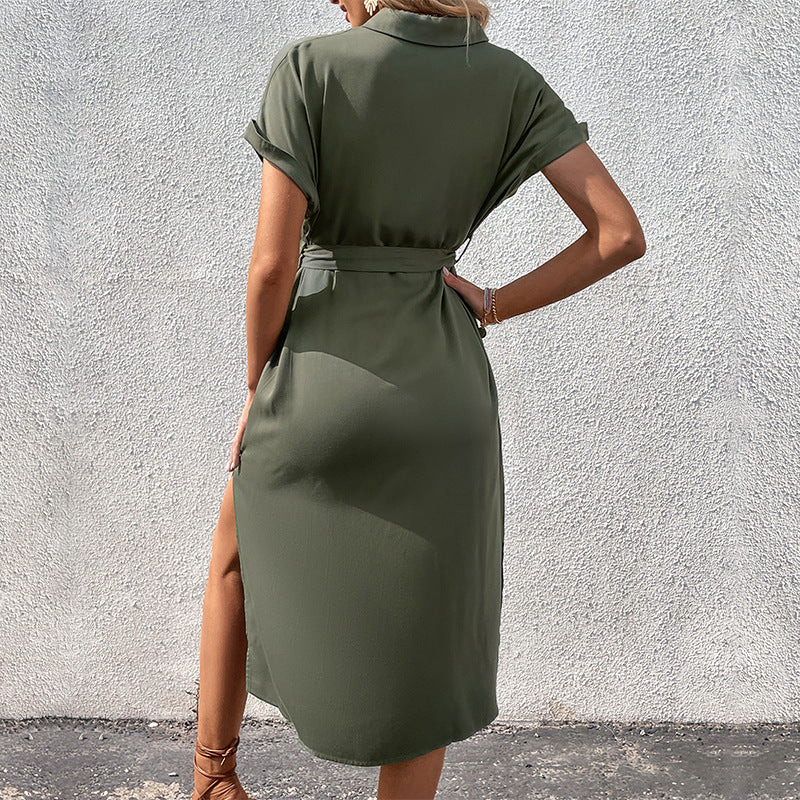 Army Green Split Dress