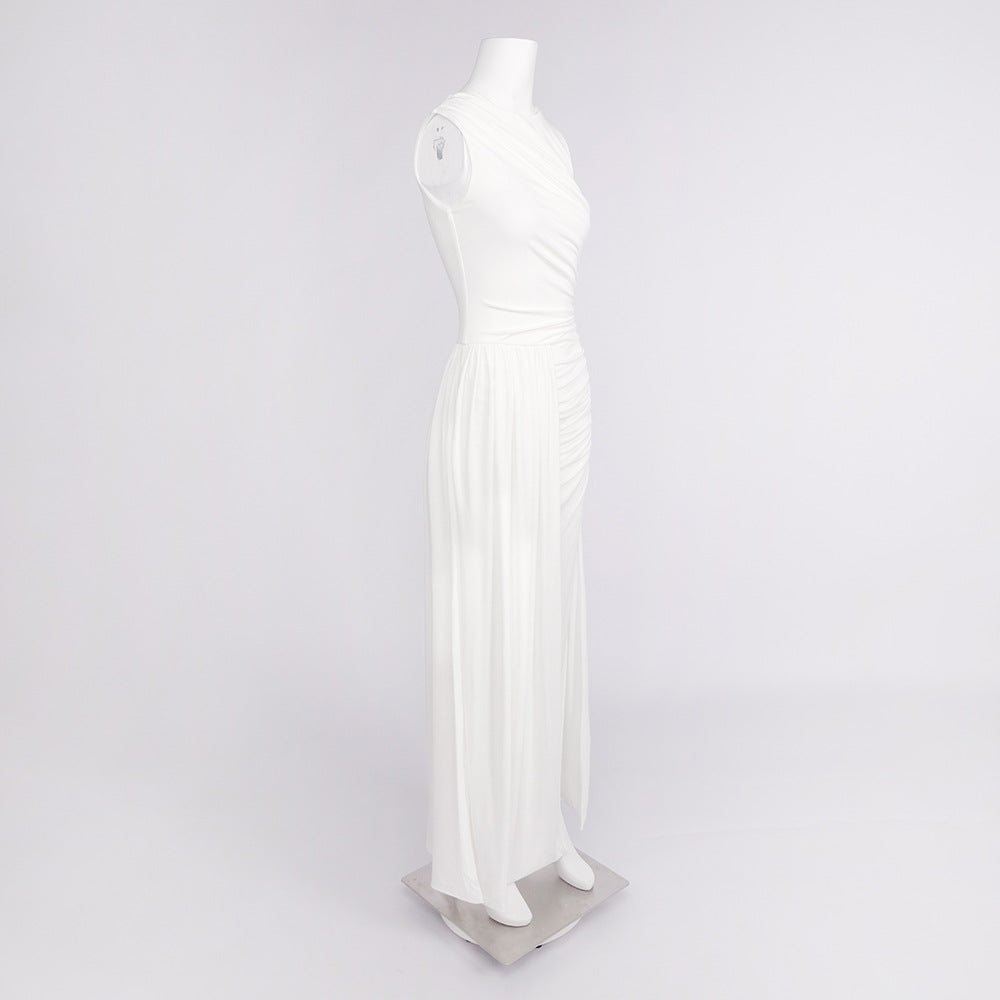 White Summer Asymmetric Maxi Split Dress
