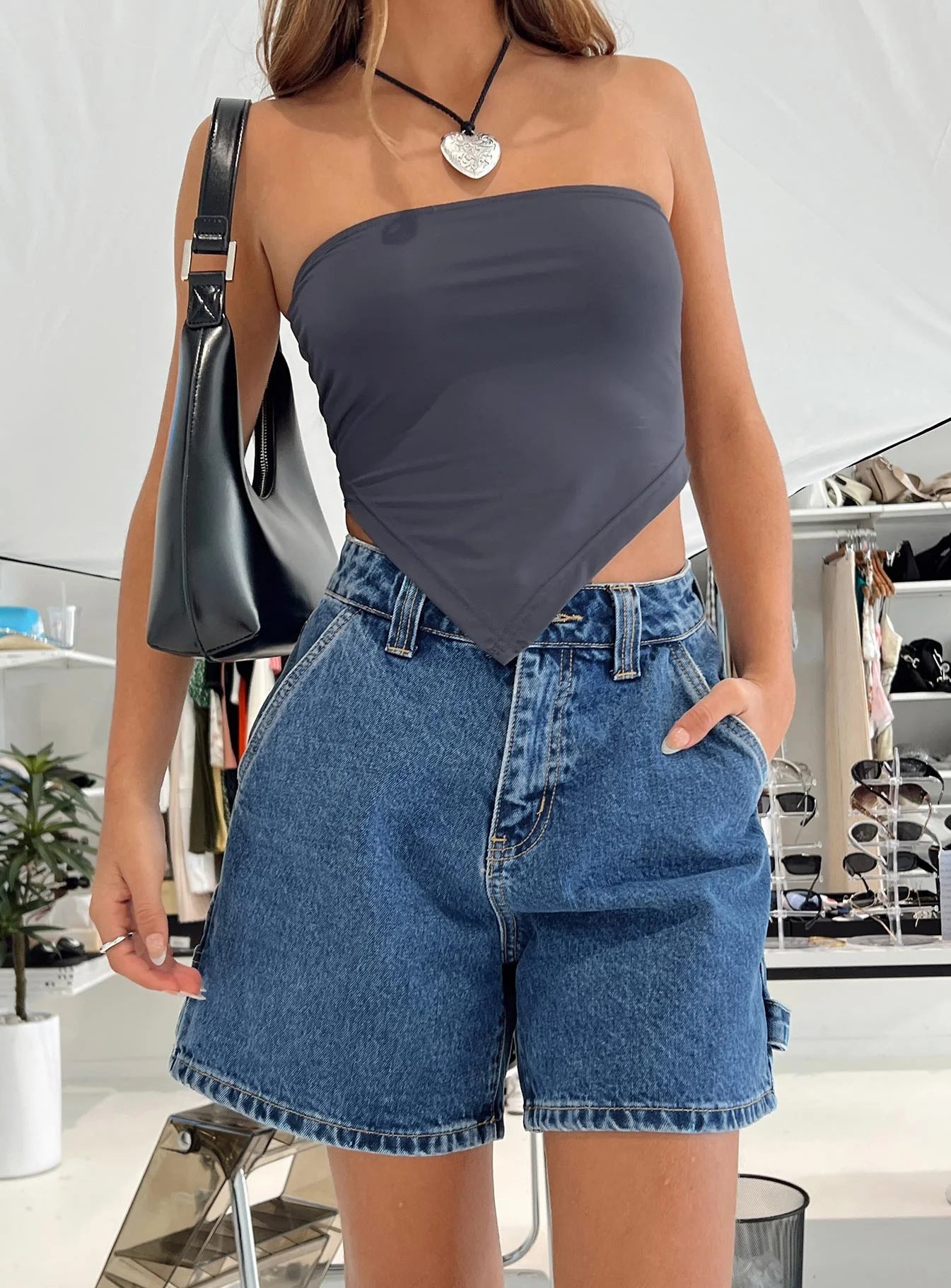 Summer Street Hipster Washed Overalls Denim Shorts