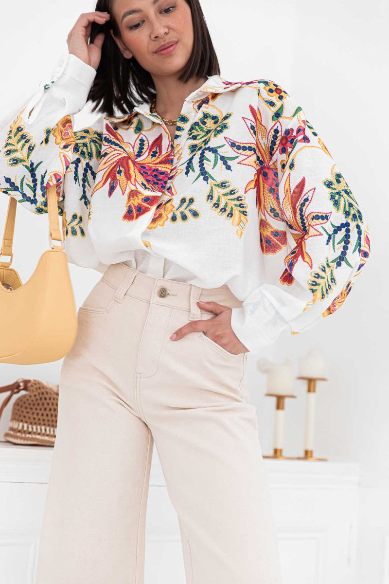 Floral Print Loose Button-down Shirt