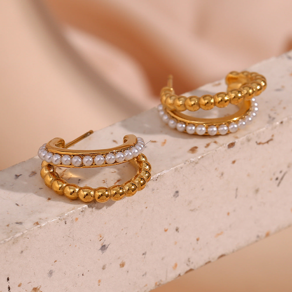 Betty Double Layer Beads Pearl Earrings