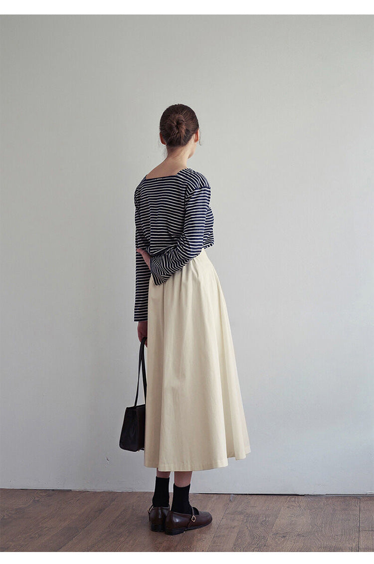 Pleated Apricot Cotton Skirt